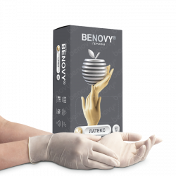 Перчатки смотровые латексные гладкие опудренные нестерильные BENOVY Latex Powdered оптом